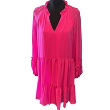 Vince Camuto NEW Dress Hot Pink Tiered Size Large Chiffon Long Sheer Sleeve Mini