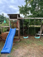 Wooden climbing frame FATMOOSE FruityForest - Swing set with slide and sandpit