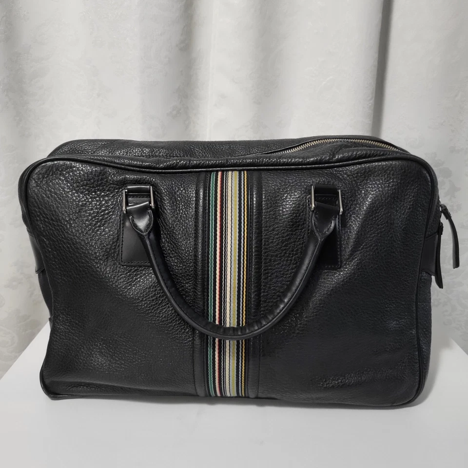 Paul Smith Mens Signature Stripe Bag Business Leather Briefcase Black  - Image 3 of 4