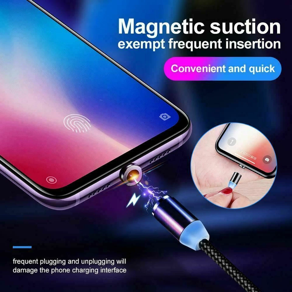 Magnetic Micro/Type C/ iP Fast Charging Cable For iPhone Samsung Android 1M 2M - image 2 of 4