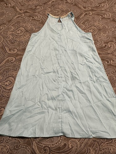 Lilly Pulitzer Girl 14 Solid BALI BLUE MINI PEARL SHIFT DRESS Gold Lace - Picture 6 of 6