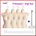 4 Female Mannequin Torsos + 1 Stand + 4 Hangers - Flesh Women Dress Body Forms