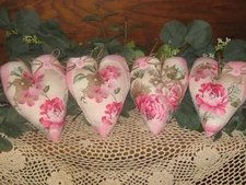 Pink Cottage 4 Floral Fabric Hearts Bowl Fillers Valentine Gift Wreath Accents