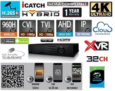 32 Channels H.265+ 4K Ultra HD Hybrid Surveillance DVR/NVR 7 in 1 IP/Cloud/P2P