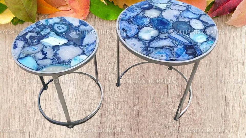 Blue Agate Table Top Agate Coffee Table Agate Side Table Agate Nesting Table top - Image 2 of 4