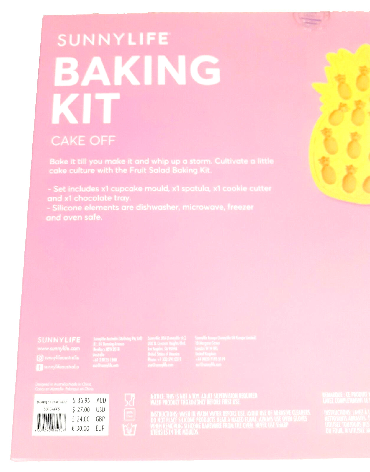 Sunnylife Fruit Salad 4 Piece Baking Kit Cupcake Mold Cookie Cutter Spatula NIB