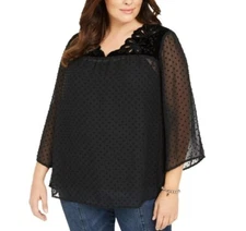 Style & Co Plus 2X Eyelet Black Swiss Dot Velvet Yoke Top NWT AP82