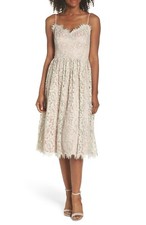 NEW S 4P Nordstrom Eliza J Eyelsah Lace Fit and Flare Midi Dress Gray Green Pink