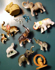 Vtg Lot 12 MINIATURE ELEPHANT FIGURINES Porcelain/China HAND PAINTED Trunks Up