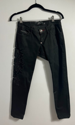 Philipp Plein Womens Black Jeans Sequined/Sheer - Size 27