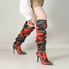 Image of Womens PU Leather Pointed Toe High Stiletto Heels Pull on Over The Knee Boots