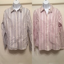 GEORGE Ladies Stretch Long Sleeve White with Stripes Shirt color and size option