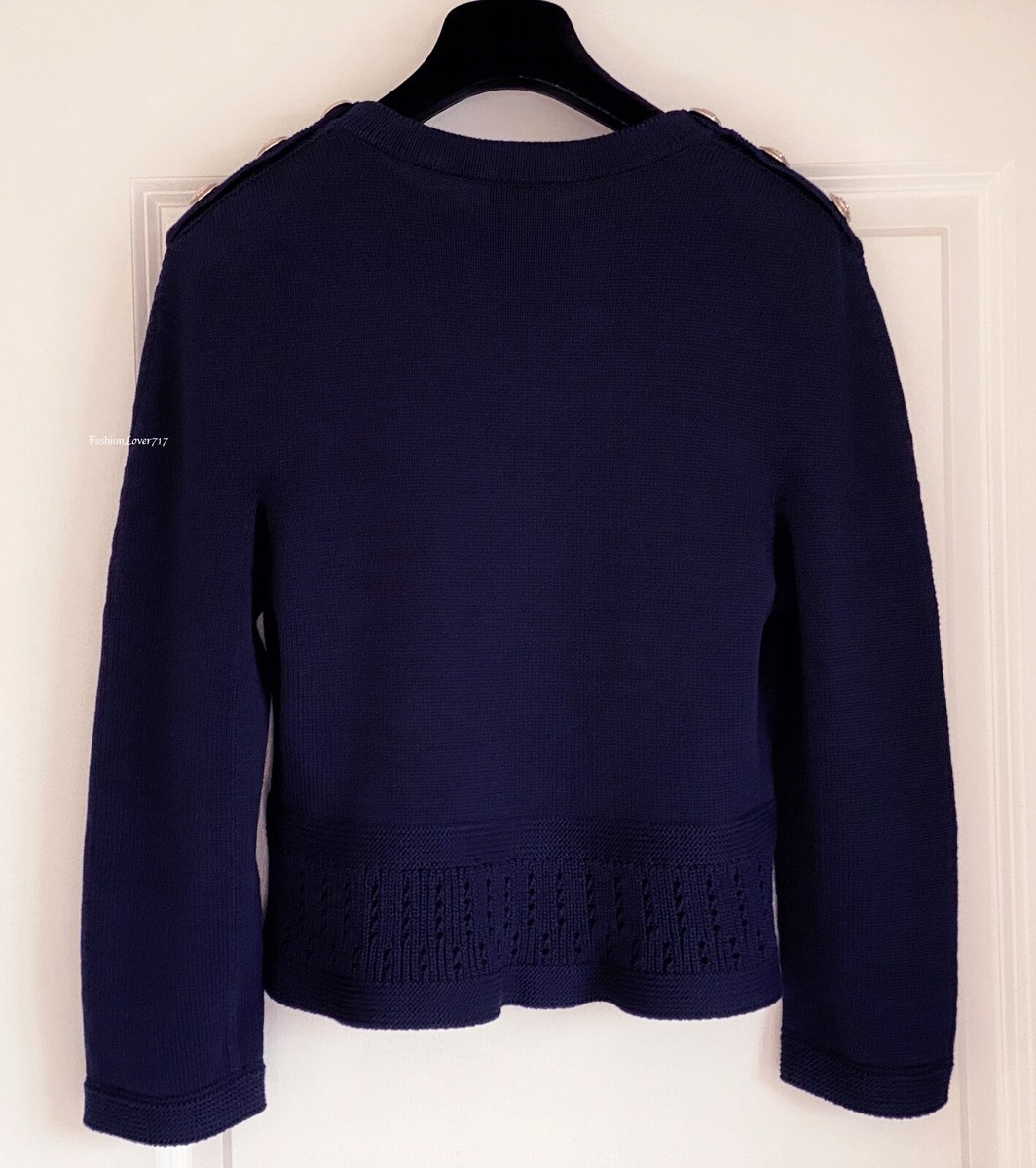 NWT $3000 21C CHANEL NAVY BLUE GOLD CC BUTTONS PULLOVER KNIT