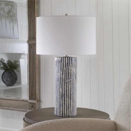 Uttermost Havana Contemporary Fabric and Ceramic Table Lamp in Blue - Picture 7 of 8