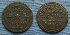 Fox's Casino 620 Chesnut St. Phila Philadelphia 1863 Civil War Token store card