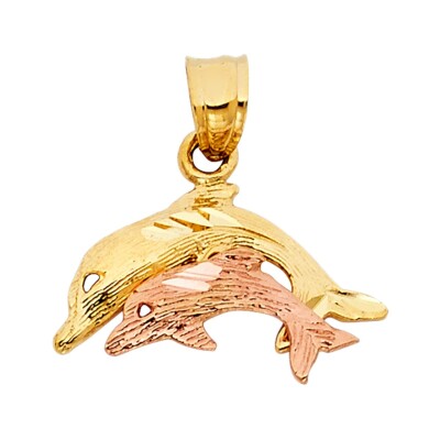 14K Two Tone Gold Dolphin Pendant