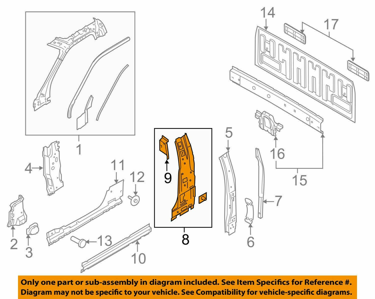 NEW OEM Ford Body BPillar Inner Panel Left FL3Z1540477A F150 Regular