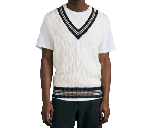 Rag & Bone Men's Cotton Windsor Cable-Knit Sleeveless Sweater Vest Ivory Sz M