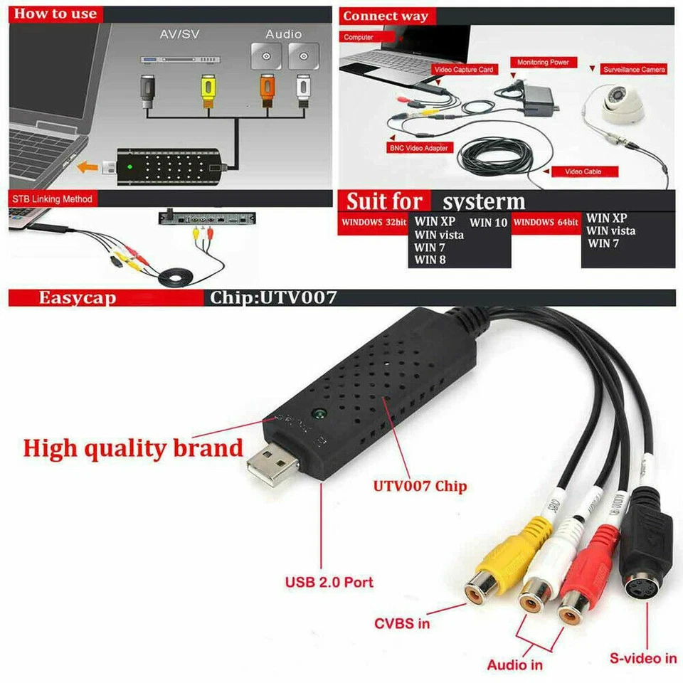 USB 2.0 Audio Video VHS to DVD VCR PC HDD Converter Card Adapter Digital Capture - Image 4 of 4