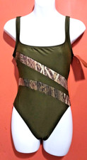 Gottex Size 10 One Piece Swimsuit Vintage Y2K 90s Rare Design Olive Snakeskin