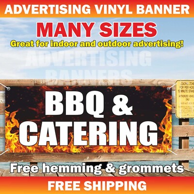 BBQ & CATERING Advertising Banner Vinyl Mesh Sign Ribs Wings Brisket Meat Food