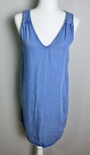 Gap Denim Tank Shift Dress Tie Back V-Neck Chambray Knee Length Small