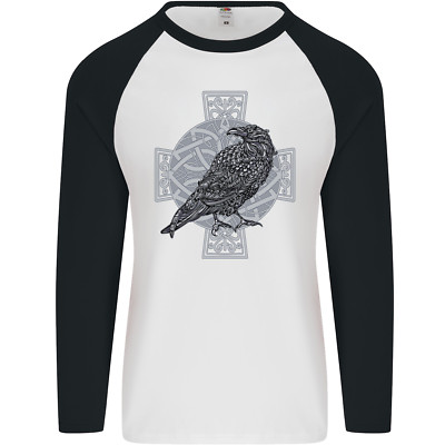 Odin Celtic Raven Viking Tattoo Cross Runic Herren L/S Baseball T-Shirt