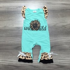 NEW Boutique Sunflower Wild Child Baby Girls Ruffle Romper Jumpsuit