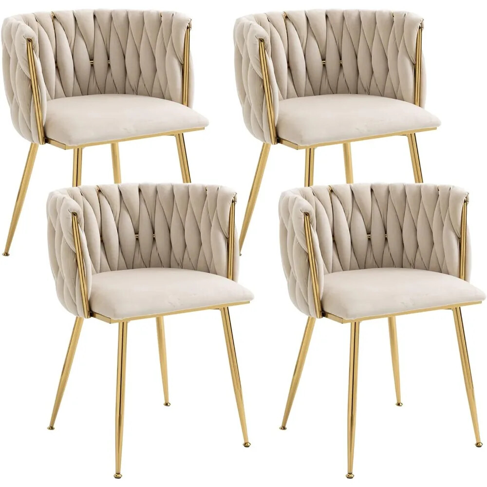 Modern Velvet Dining Chair Gold Metal Legs, Set of 4 Luxury Tufted Dining Chairs