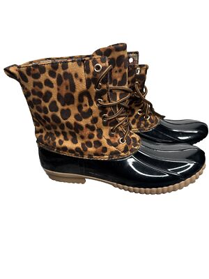 YOKI CHEETAH PRINT DUCK RAIN SNOW BOOTS FLANNEL DYLAN Size 8