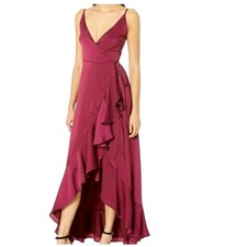 Anthropologie Yumi Kim Crossroads Burgundy Ruffle Wrap Maxi Dress Sz XL Party