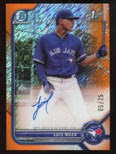 Luis Meza 2022 Bowman Chrome Auto Rookie Orange Shimmer Serial #d 5/25 Blue Jays