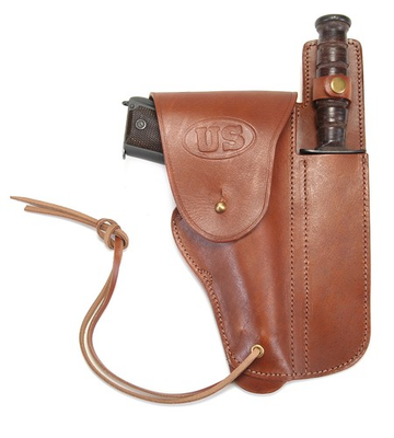 #ad US WW2 M1916 Colt 1911 .45 Holster and Ka Bar Sheath Premium Drum Dyed Leather $69.99