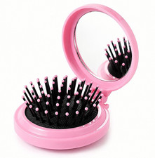 Pink Cute Folding Mirror Comb Portable Plasti...
