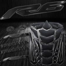 24PC Perforate Black Fuel Tank Pad+3D 6"Logo&Letter+2-Tone YZF-R6 Emblem Sticker