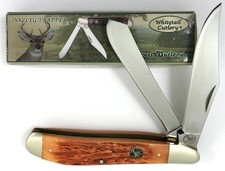 Whitetail Cutlery Dogleg Trapper Knife Orange Bone Handles 2 Blades + Box 387-Q