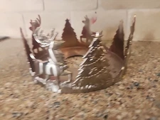 Vtg International Silver Reindeer Tree Pillar Candle Holder Christmas Holiday.