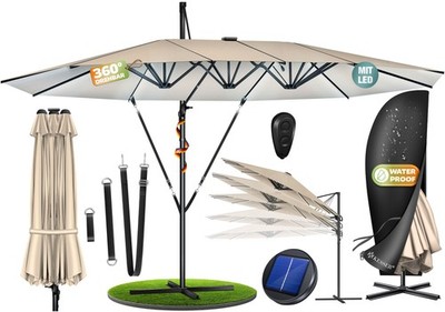 KESSER  Sonnenschirm 4,6mx2,7m Ampelschirm Doppel Kurbel Schirm 360° Drehbar LED