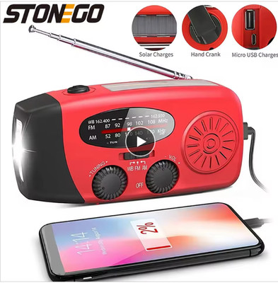 Solar Radio Hand Crank With LED Flashlight Multifunctional Emergency for Camping