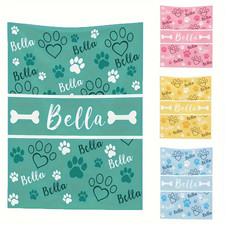 Personalized Pet Paw Print Flannel Throw Blanket Custom Name