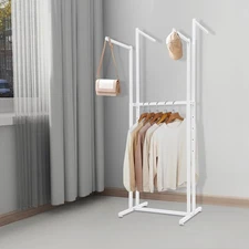 White Clothes Rack Max Load 100lbs Cloth Stand Adjustable Height Coat/Hat Stand