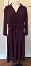 TOMMY HILFIGER Womens Knit DRESS 3/4 Sleeve PURPLE Twist Front Size 12