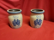 BBP Beaumont Brothers Pottery Ohio 4-H crock cobalt blue salt glazed PAIR.