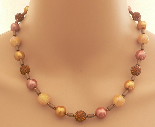 Halskette Perlenkette Glasperlen Cognac Topas Rost HäMatit Silber Strass 244B-image