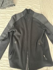 Prada Black Knit Zip-Up Jacket Technical Shoulder Panels Ribbed Cardigan Men  s