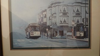 Robert Kent ''San Francisco Cable Car in Fog'' Buena Vista Cafe Art Print Framed
