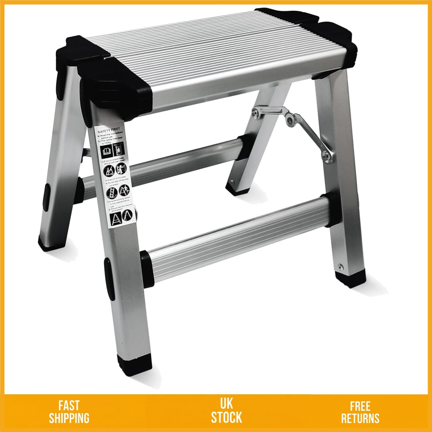 Sturdy Aluminum Folding Step Stool Portable Single Step Ladder 330lb Capacity