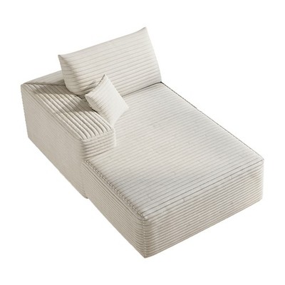 Modern White Sleeper Sofa Chaise Lounge Plush Corduroy Fabric Foam Cushion