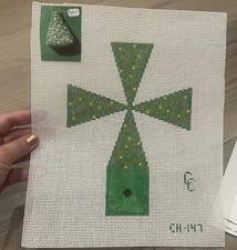 Vintage Hand Painted Canvas Needlepoint Ornament 3D Christmas Tree Signed CC