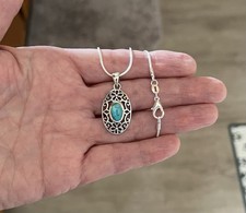 Sterling Silver Genuine Turquoise Pendant SS18 Snake Necklace Gorgeous